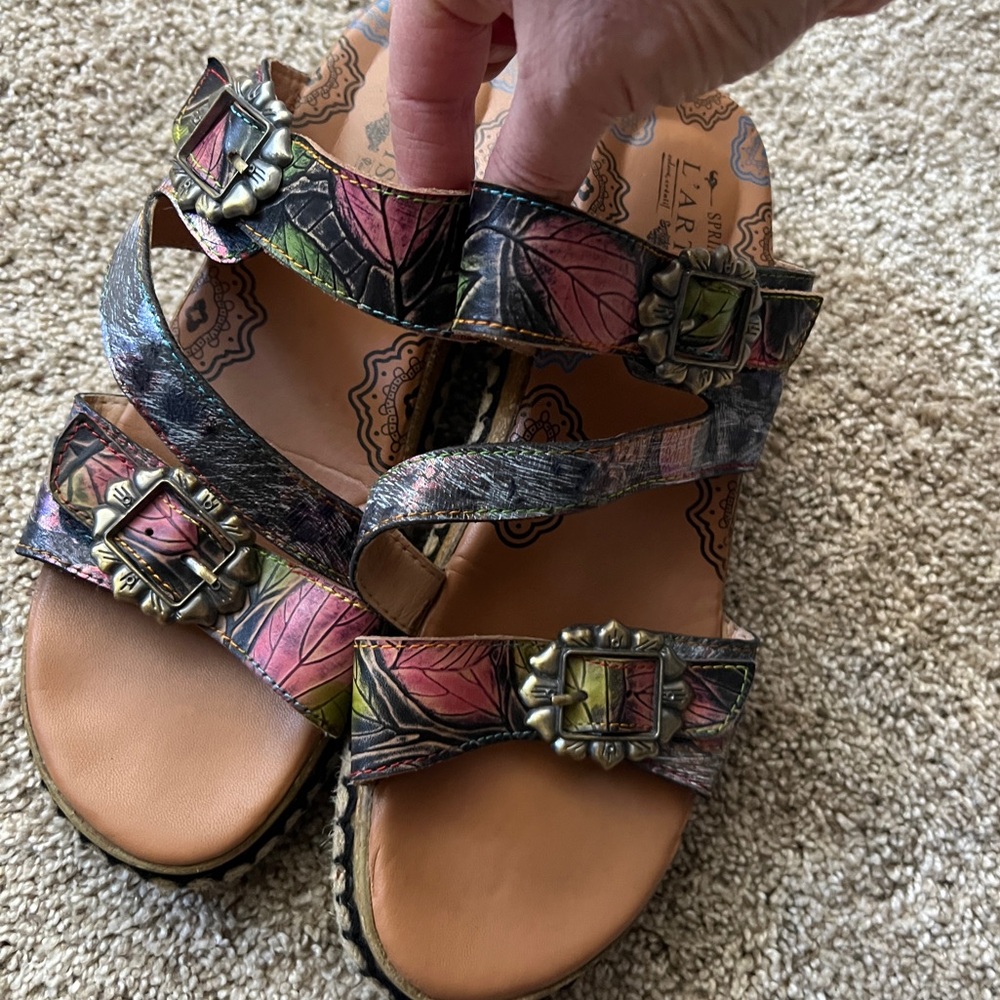 L'Artiste by Spring Step Women’s Vibrant Leather Sandals Leaves Size EU 42 US 11